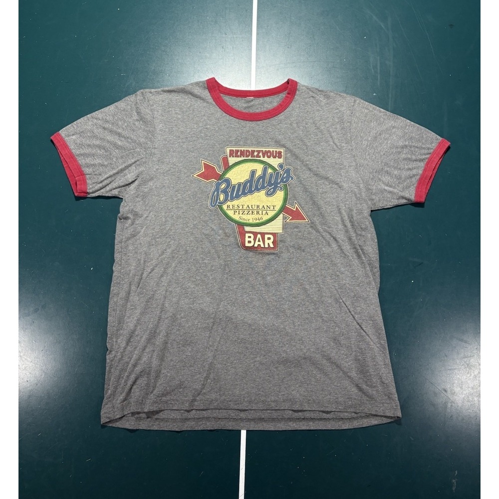 Buddy's Pizza Ringer Tee Mens Large Restaurant Pizzeria Detroit Michigan T Shirt